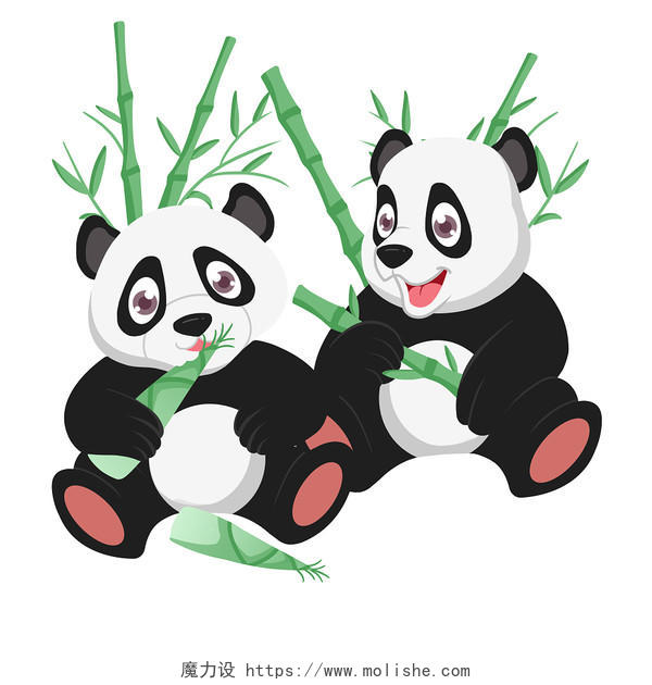 熊猫吃竹子卡通熊猫元素熊猫玩耍psd素材